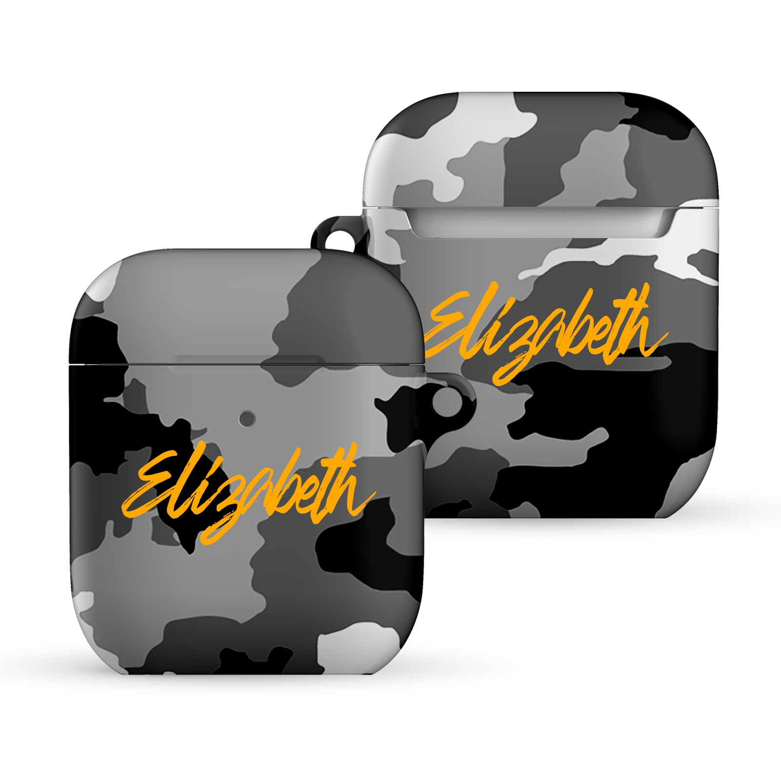 Black and White Camo Editable Text All Over Print Airpods Case