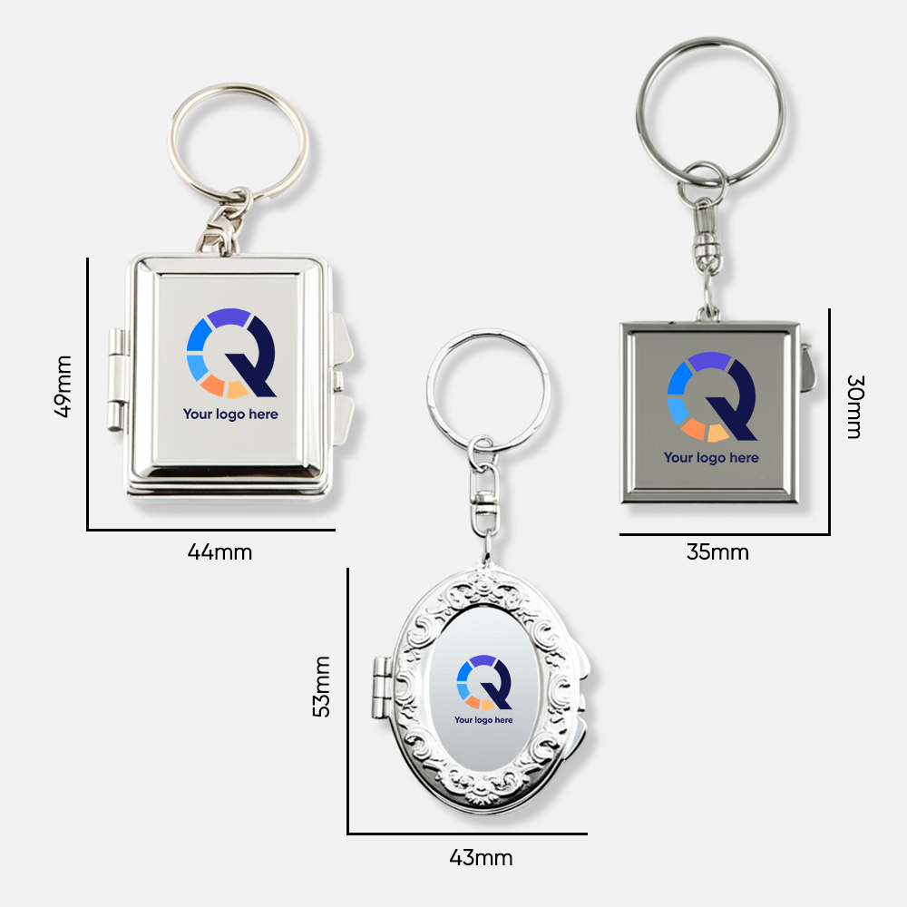 Custom Logo Mini Heart Oval Metal Pocket Mirror, Blank Keychain Makeup Mirror, Small Size Keyring Mirror for Personalization