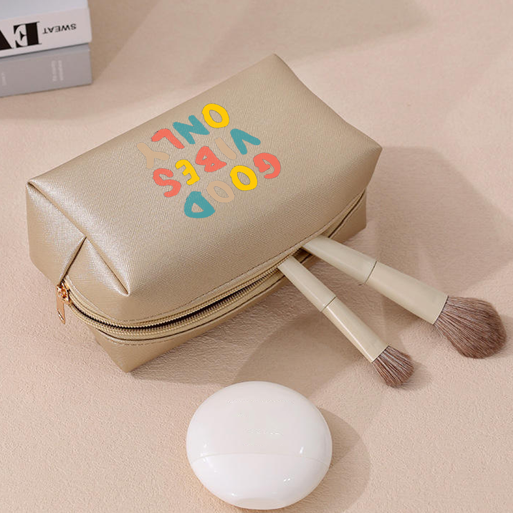 Custom Logo Striped Leather Cosmetic Bag