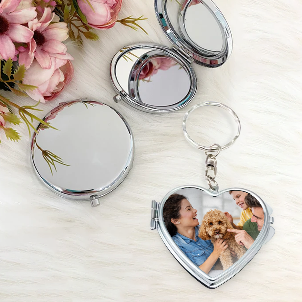 Custom Logo Mini Heart Pocket Mirror Keychain