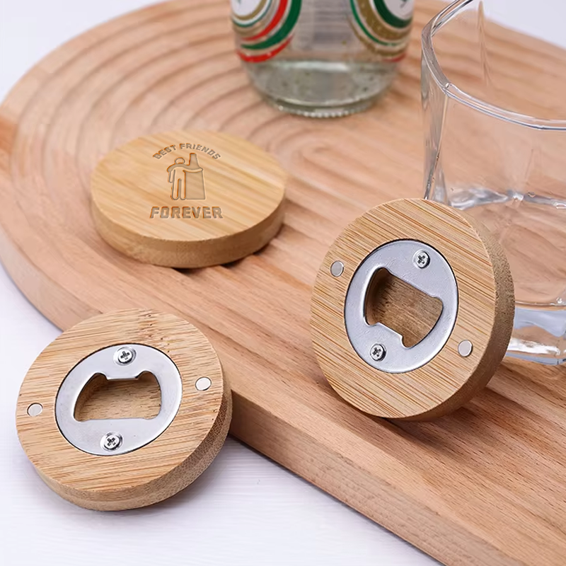 Custom Logo Wooden Coaster Bottle Opener