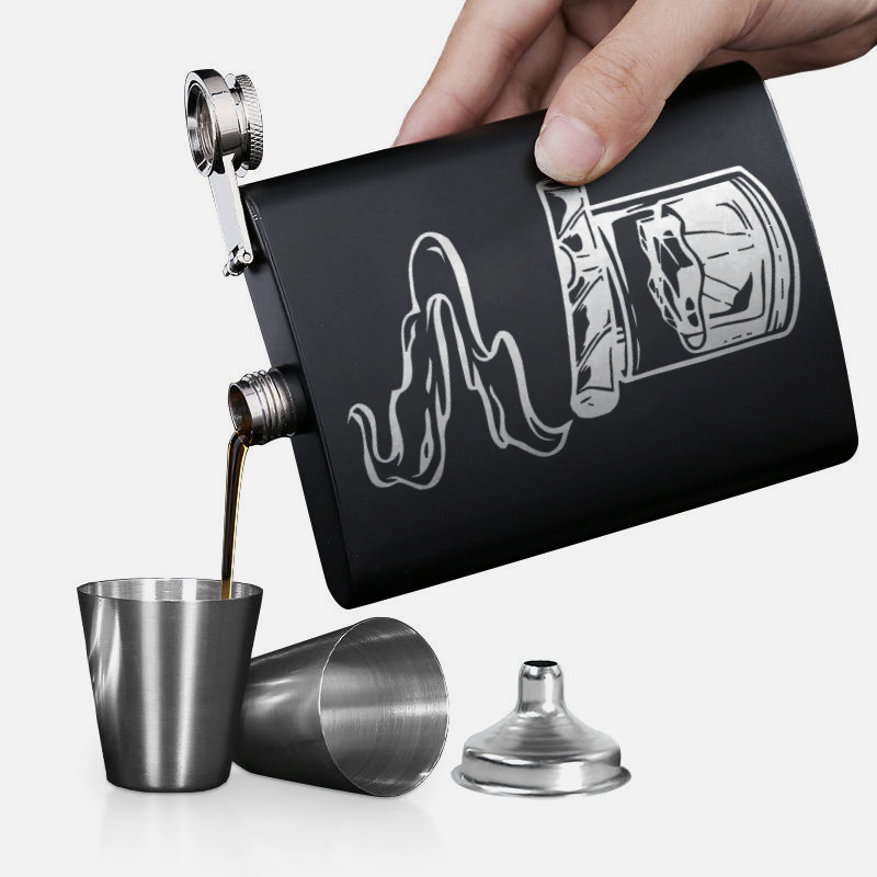 Custom Logo Matte Black Hip Flask