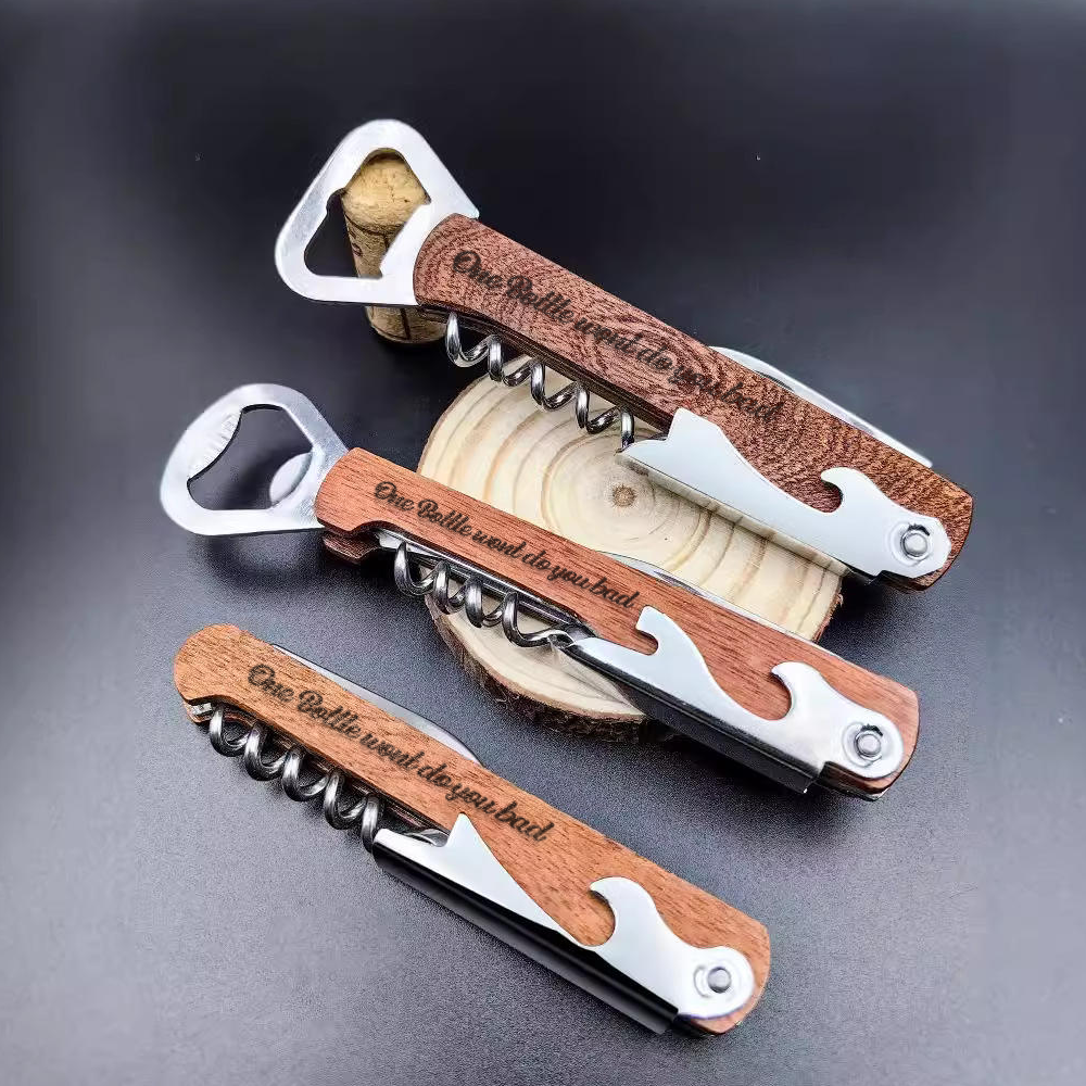 Custom Wooden Wine and Beer Opener With Logo