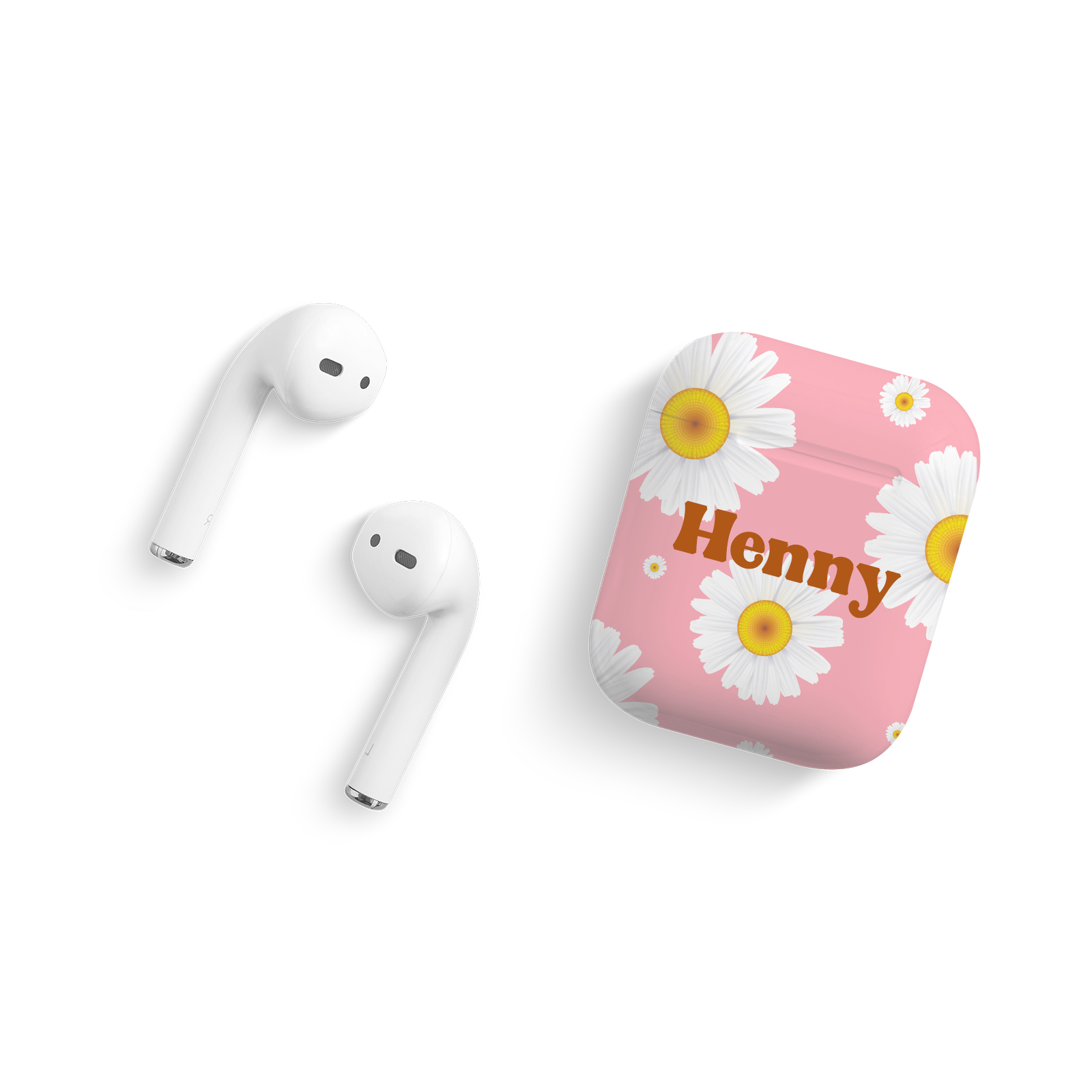 Light Pink Floral Editable Text All Over Print Airpods Case