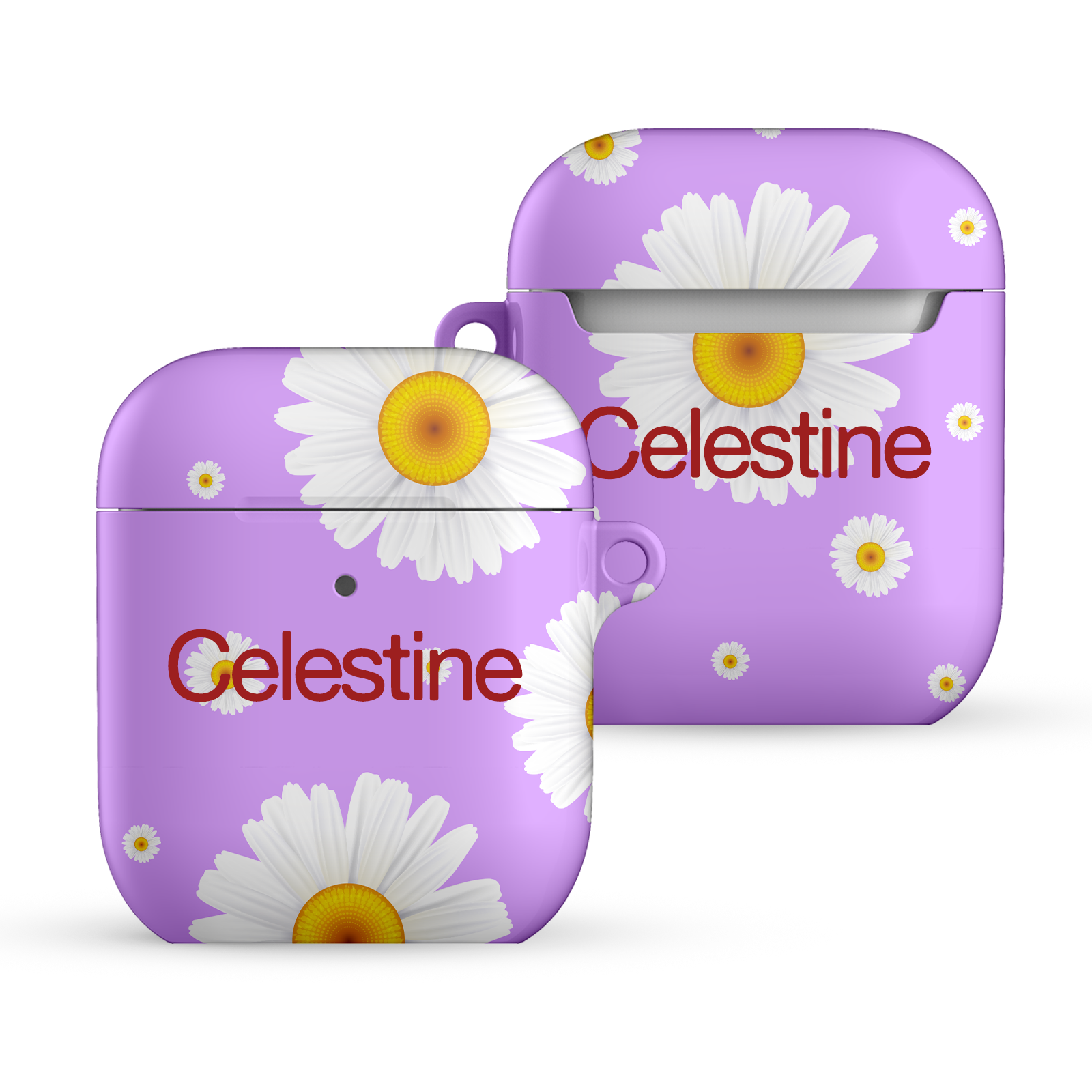 Light Purple Floral Editable Text All Over Print Airpods Case