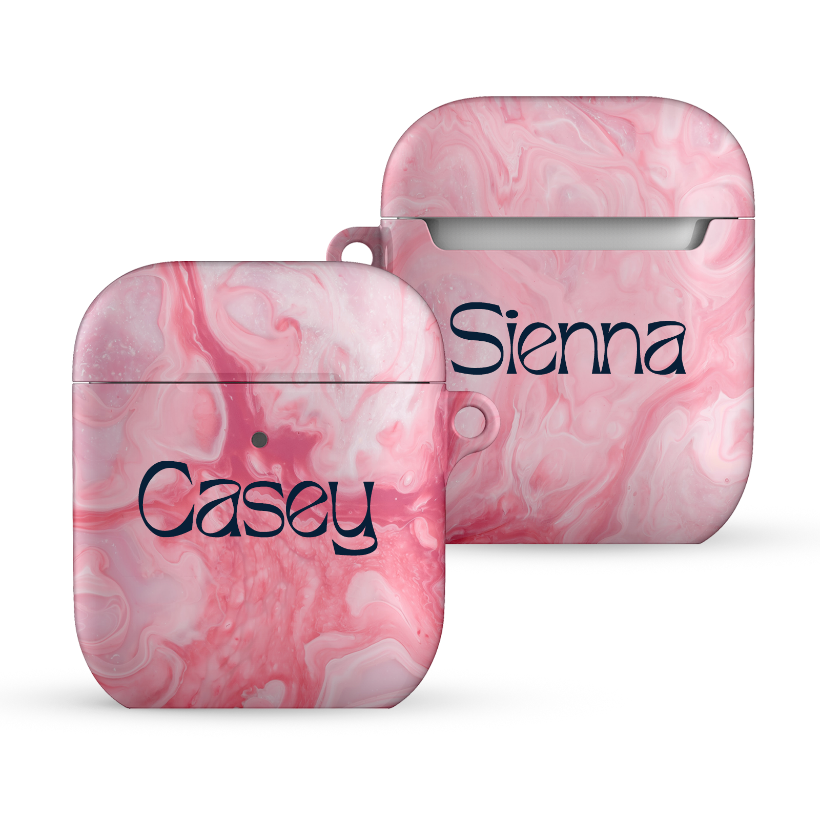 Pink Marble Custom Name Airpods Case