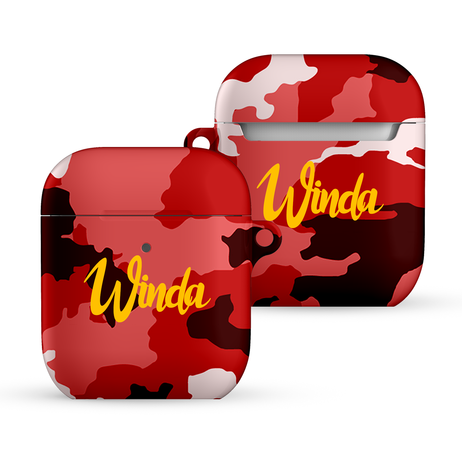 Custom Red Camo AirPods Case with Editable Text