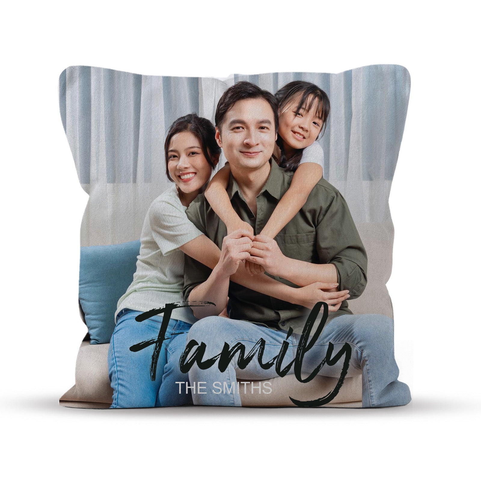 Family Custom Photo Pillows with Text Overlay