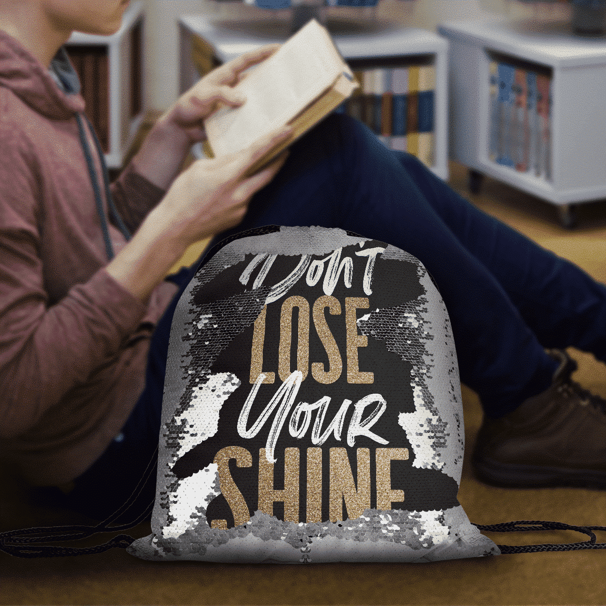 Sequin Drawstring Bag