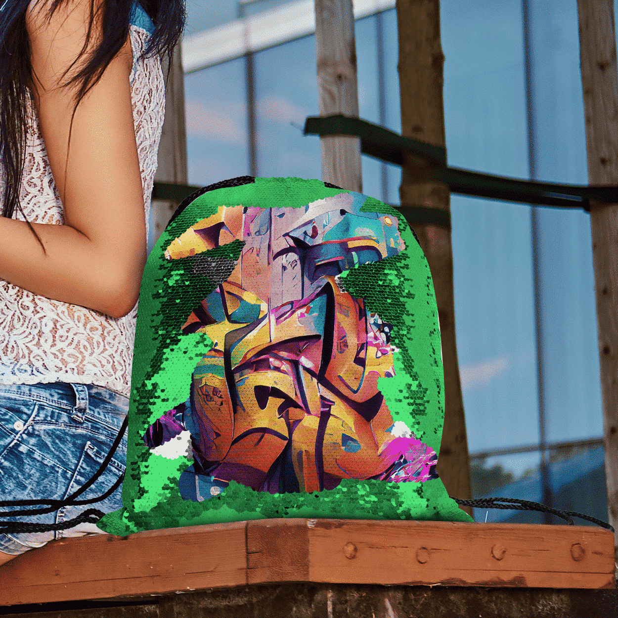Sequin Drawstring Bag