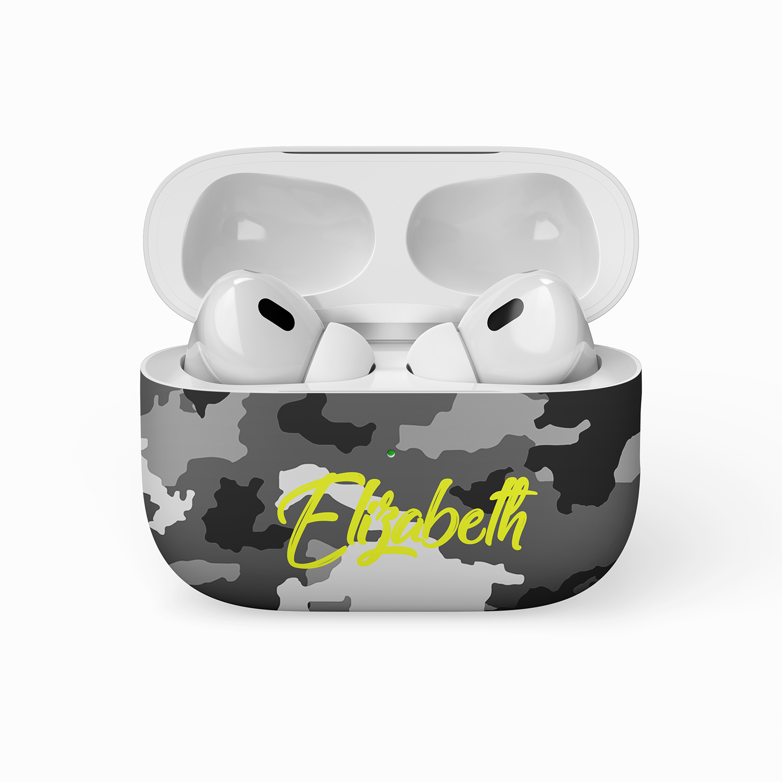 Black and White Camo Editable Text All Over Print Airpods Case