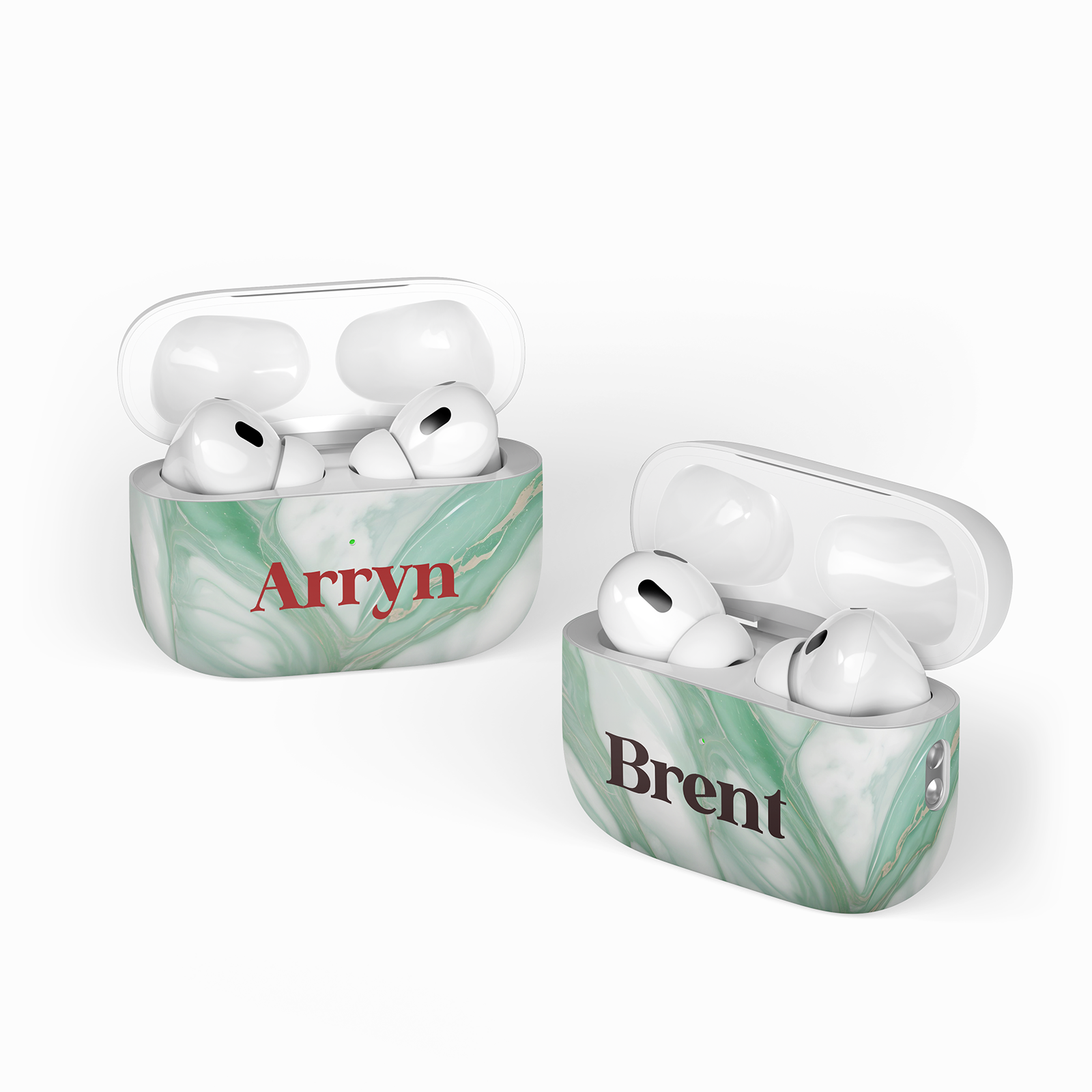 Green Marble Editable Text All Over Print Airpods Case