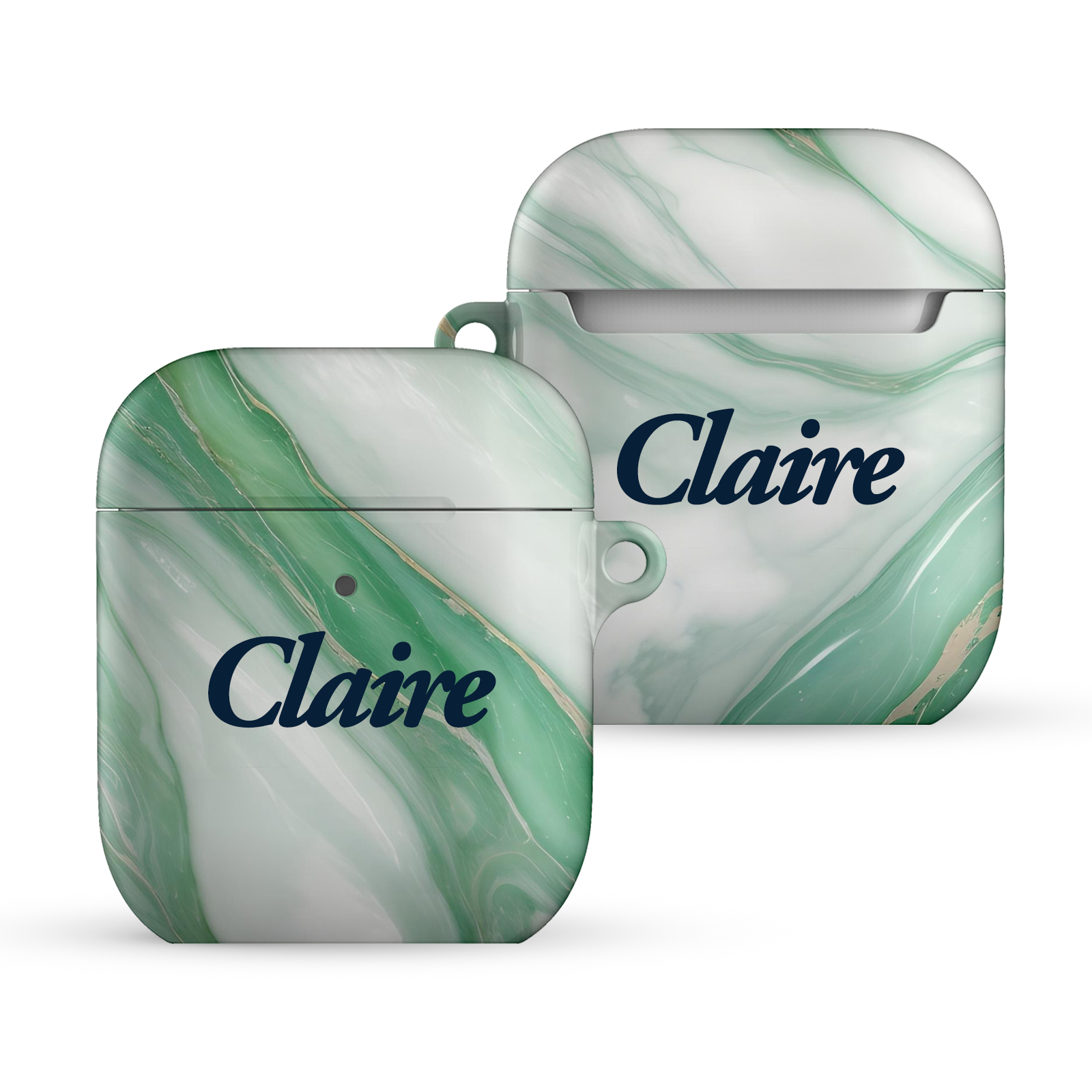 Green Marble Editable Text All Over Print Airpods Case