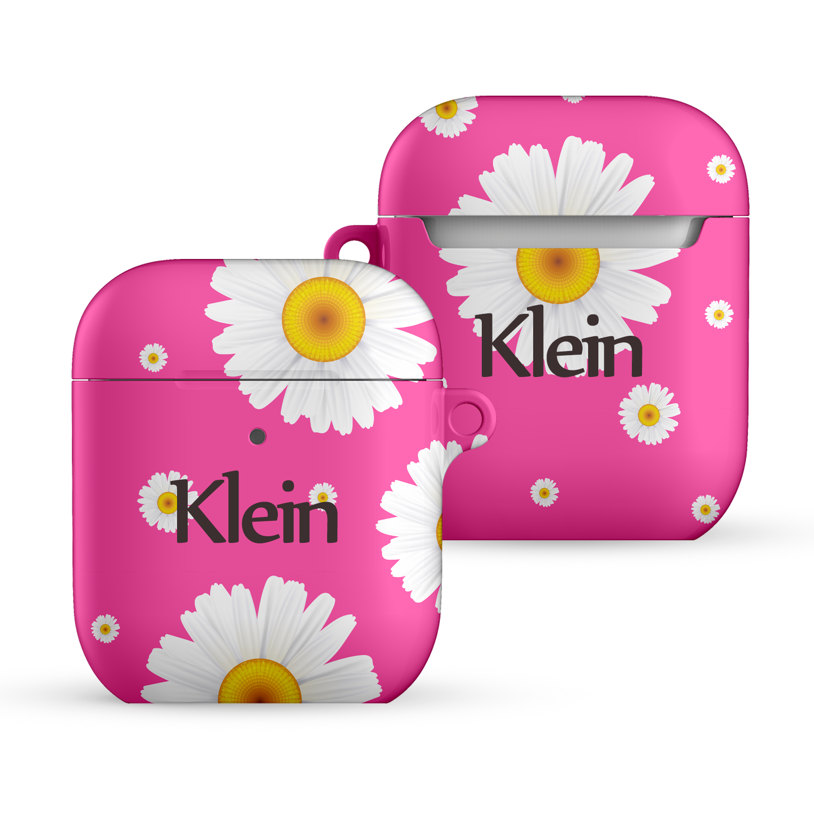 Hot Pink Floral Editable Text All Over Print Airpods Case