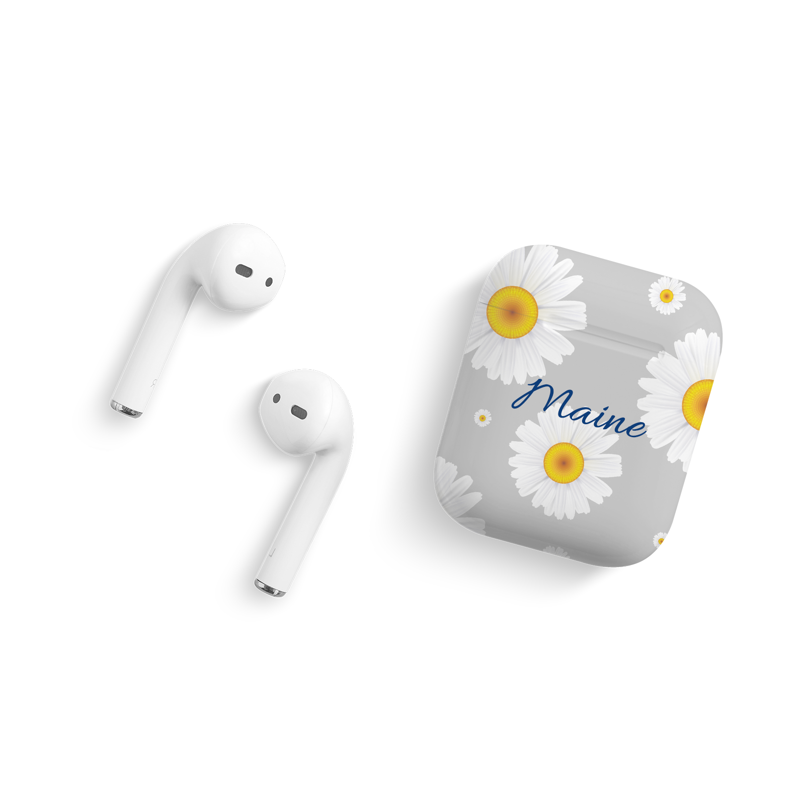 Light Grey Floral Editable Text All Over Print Airpods Case