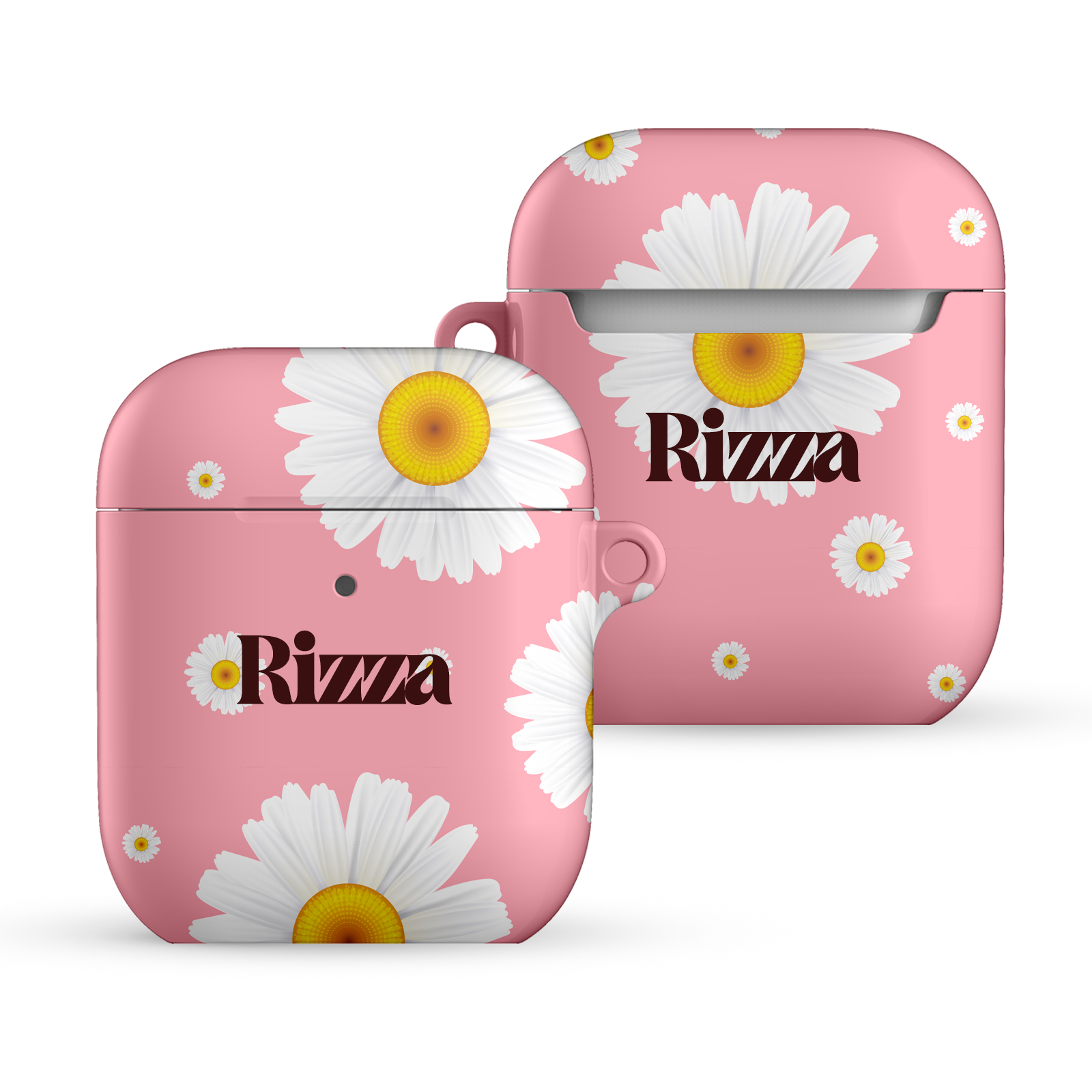 Light Pink Floral Editable Text All Over Print Airpods Case