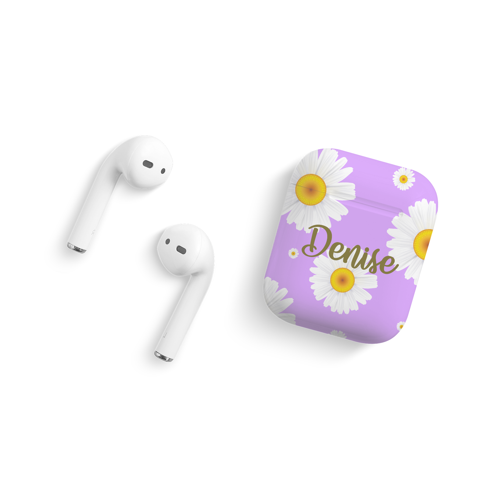 Light Purple Floral Editable Text All Over Print Airpods Case