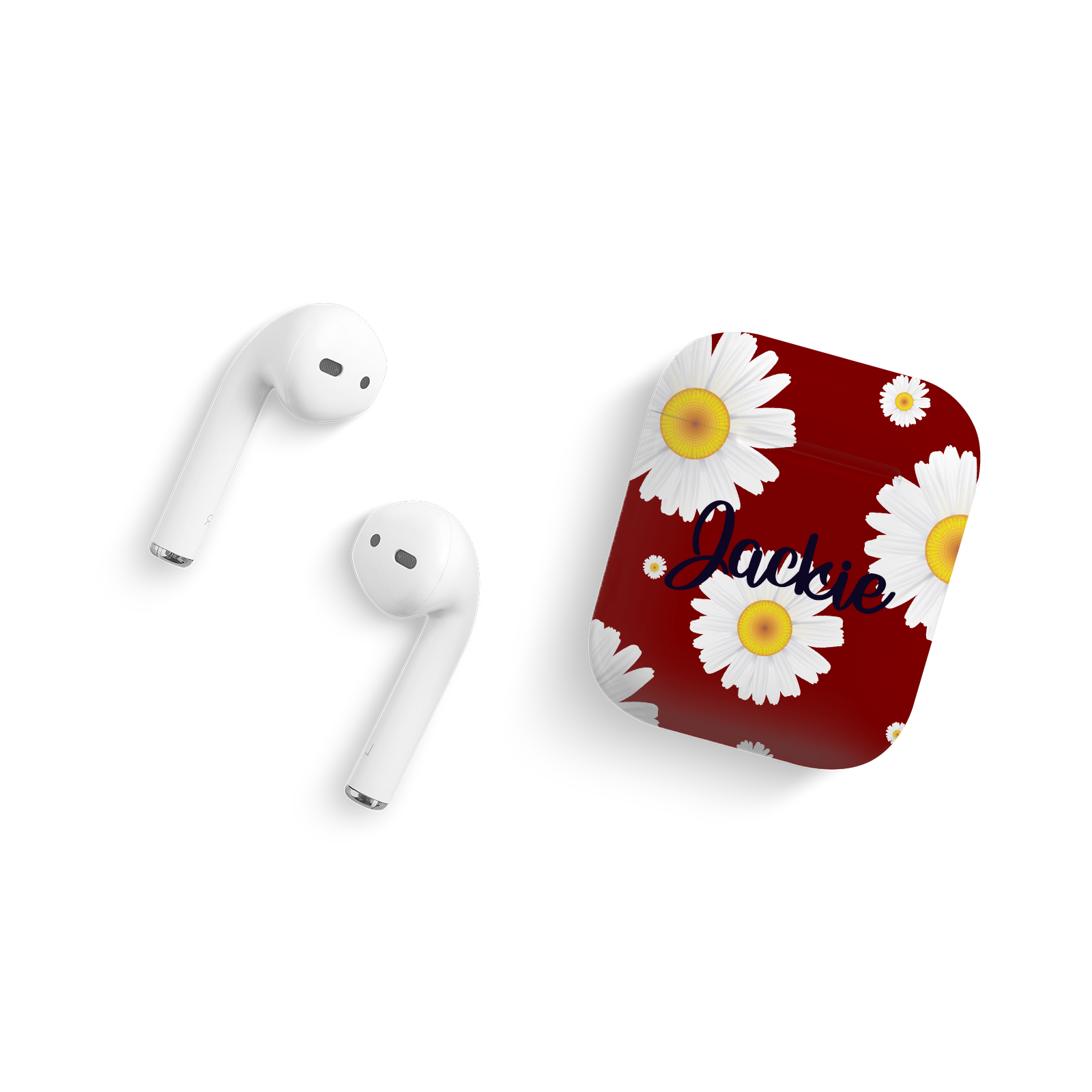 Maroon Floral Editable Text All Over Print Airpods Case