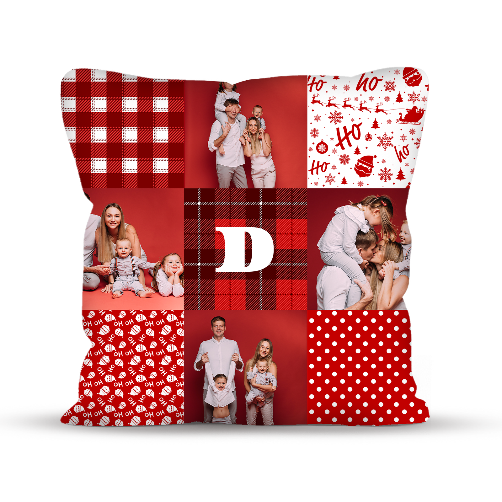 Monogram With Christmas Patchwork Photo Pillow