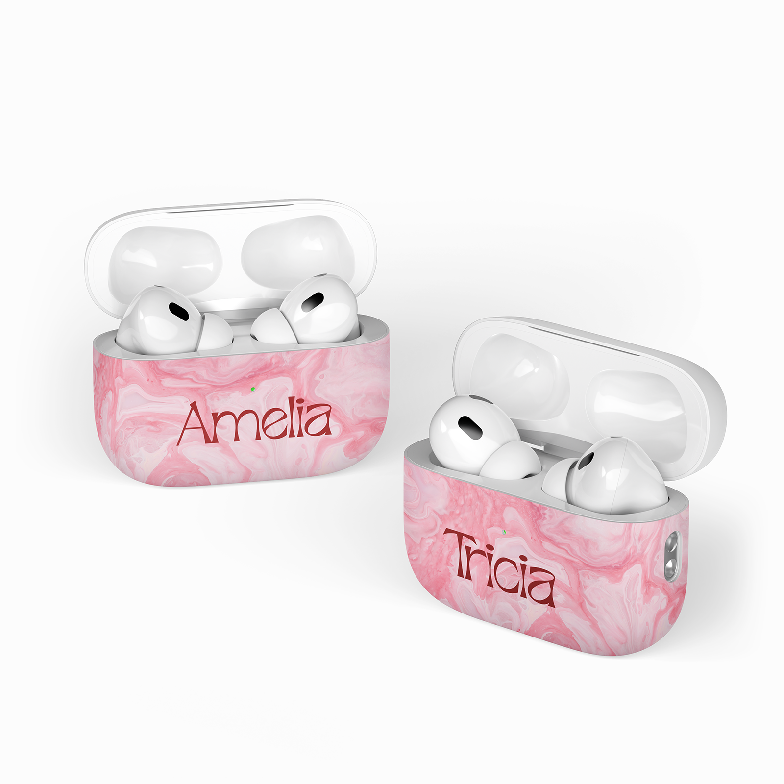 Pink Marble Custom Name Airpods Case