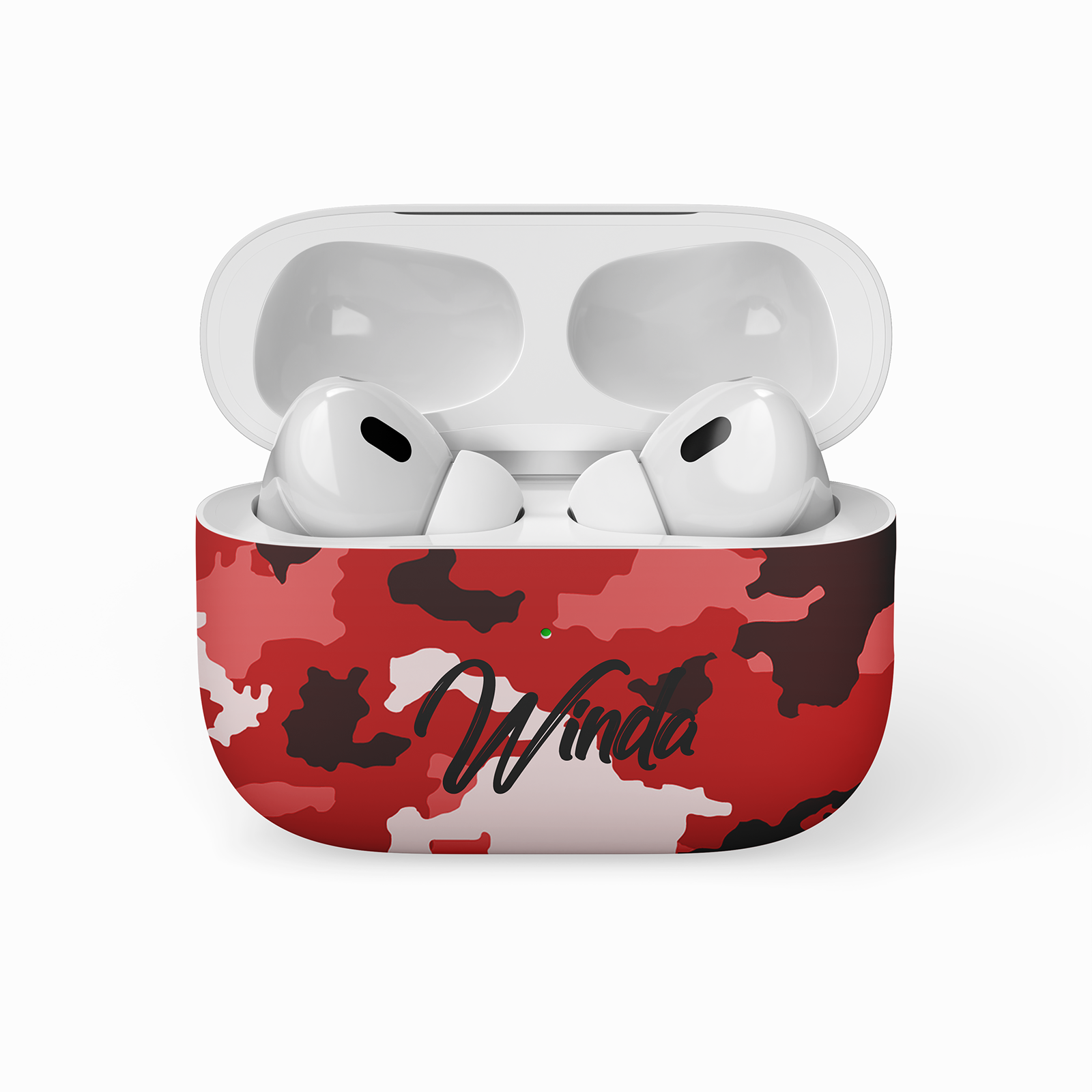 Custom Red Camo AirPods Case with Editable Text