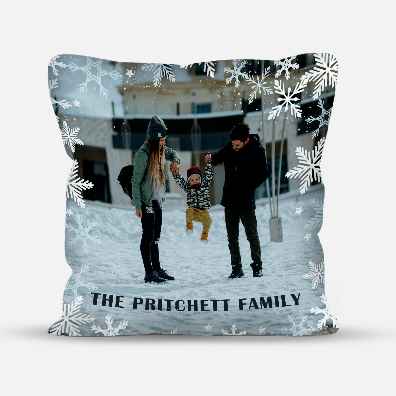 Snowflake Frame Family Custom Photo Pillow