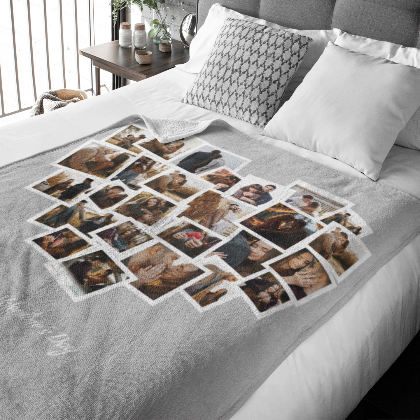 Heart Shaped Collage Premium Fleece Photo Blanket