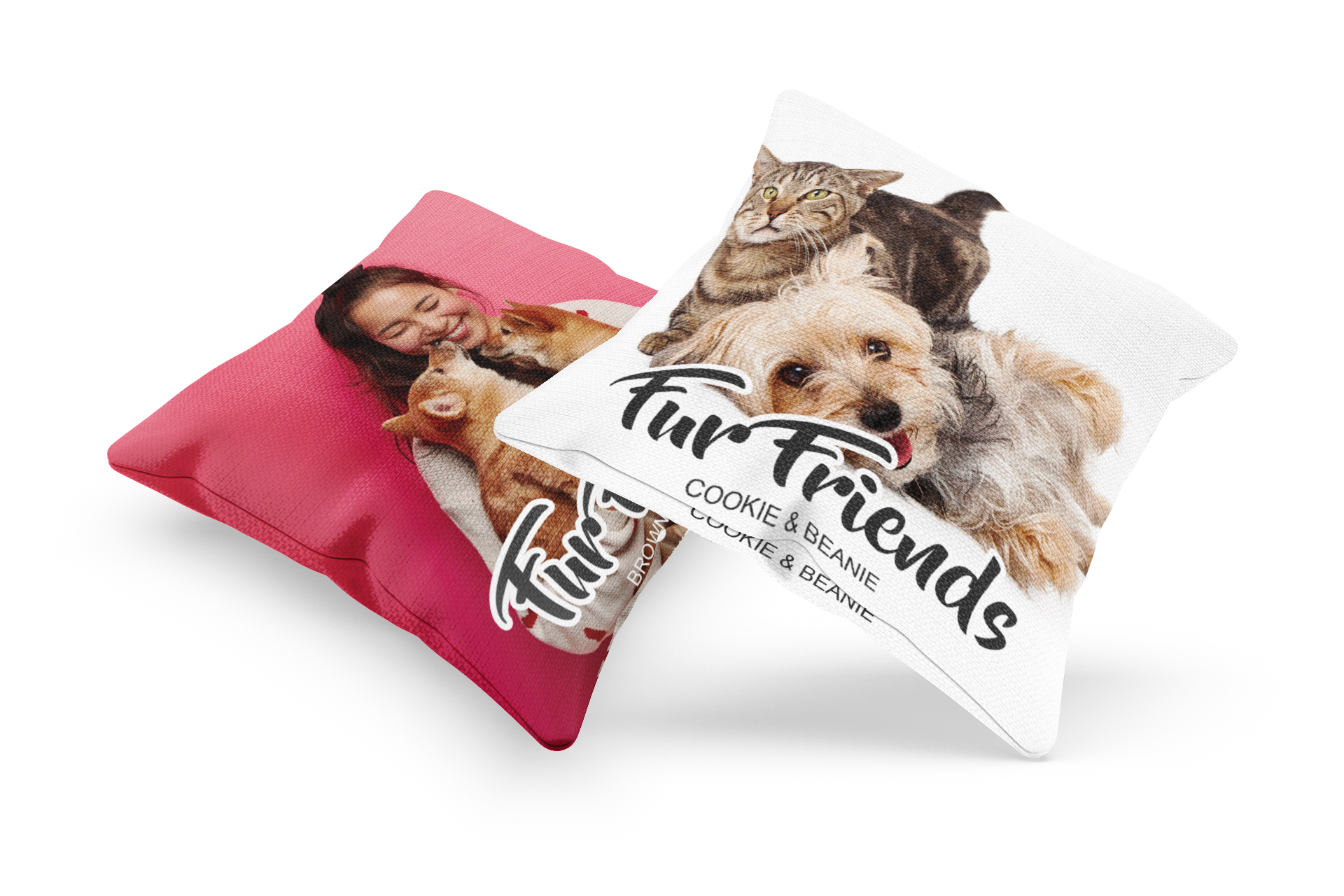 Fur Friends Custom Photo Pillow with Text Overlay
