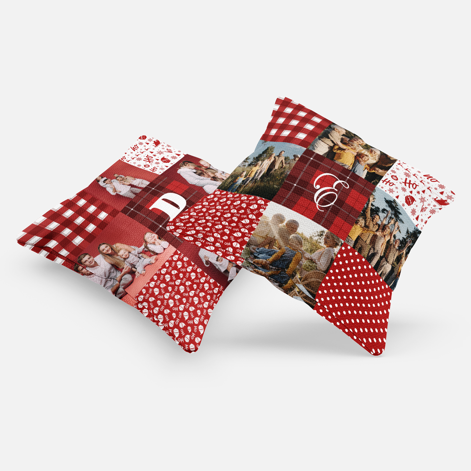 Monogram With Christmas Patchwork Photo Pillow