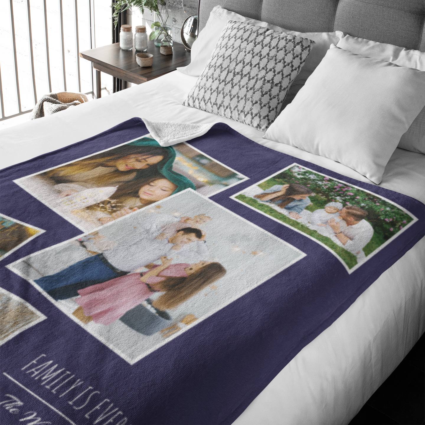 Tilted Pictures Collage Family is Everything Premium Fleece Photo Blanket