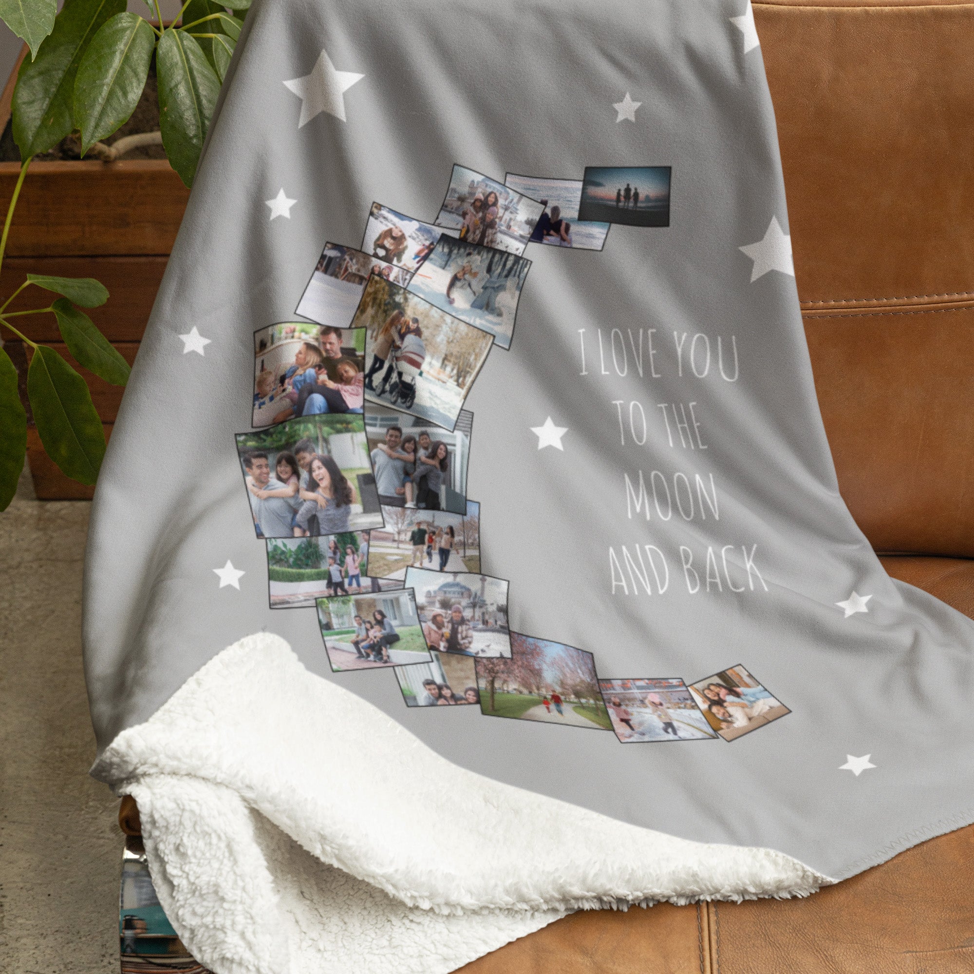 Moon Shaped Collage Premium Fleece Photo Blanket